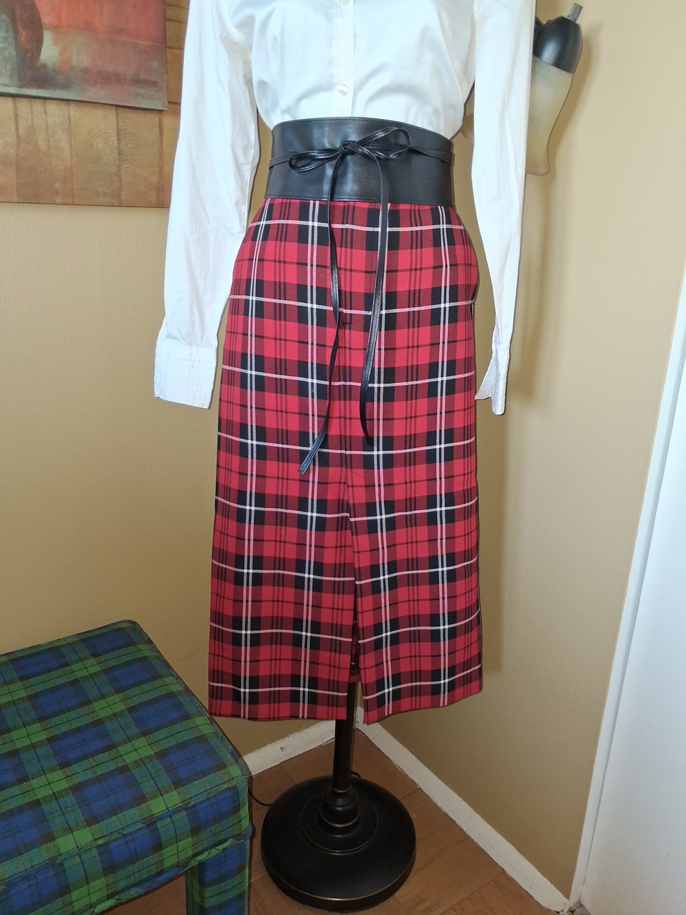 Zara Red Plaid Midi Skirt